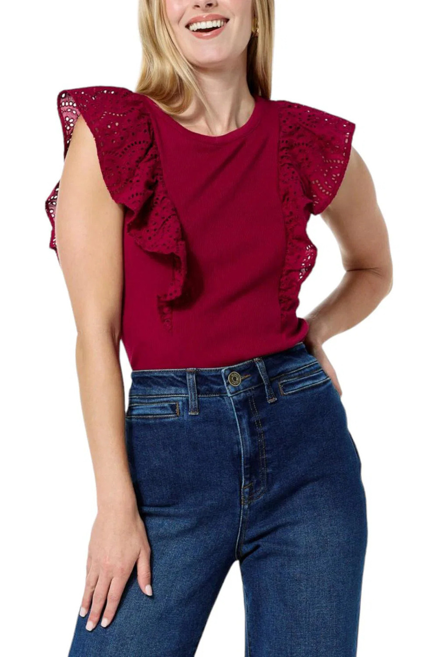 La Joie Eyelet Ruffle Tank Mulberry - Regular